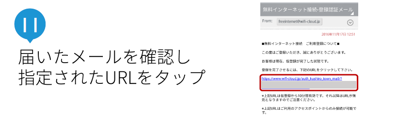 届いたメールを確認して指定されたURLをタップ